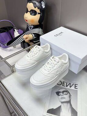 Classic White Celine Embossed Logo Platform Sneakers